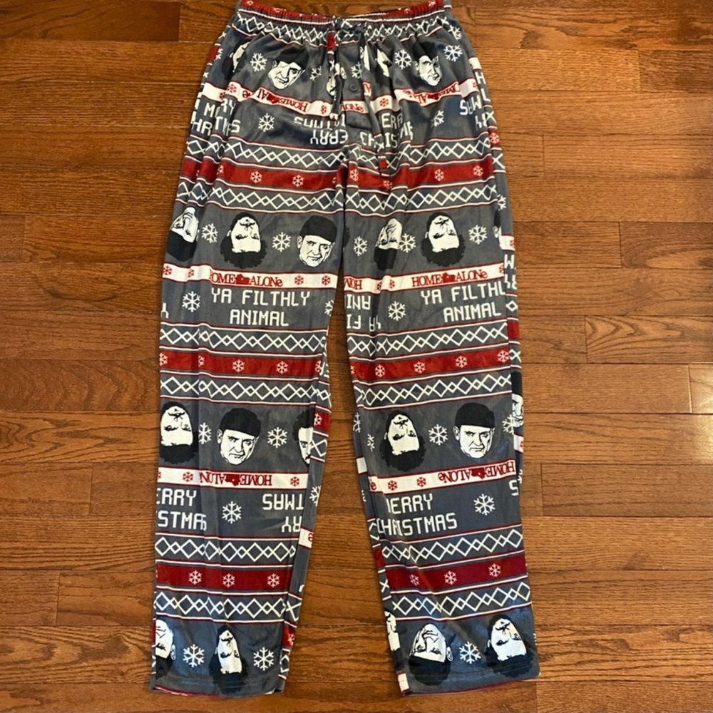 NEW Home Alone Filthy Animal Ugly Velour Sleep Pants Mens SZ Large in Grey - Picture 2 of 9
